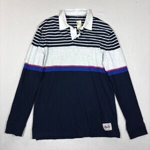 Aeropostale Mens L Long Sleeve Rugby Polo Shirt Navy White Stripes Casual